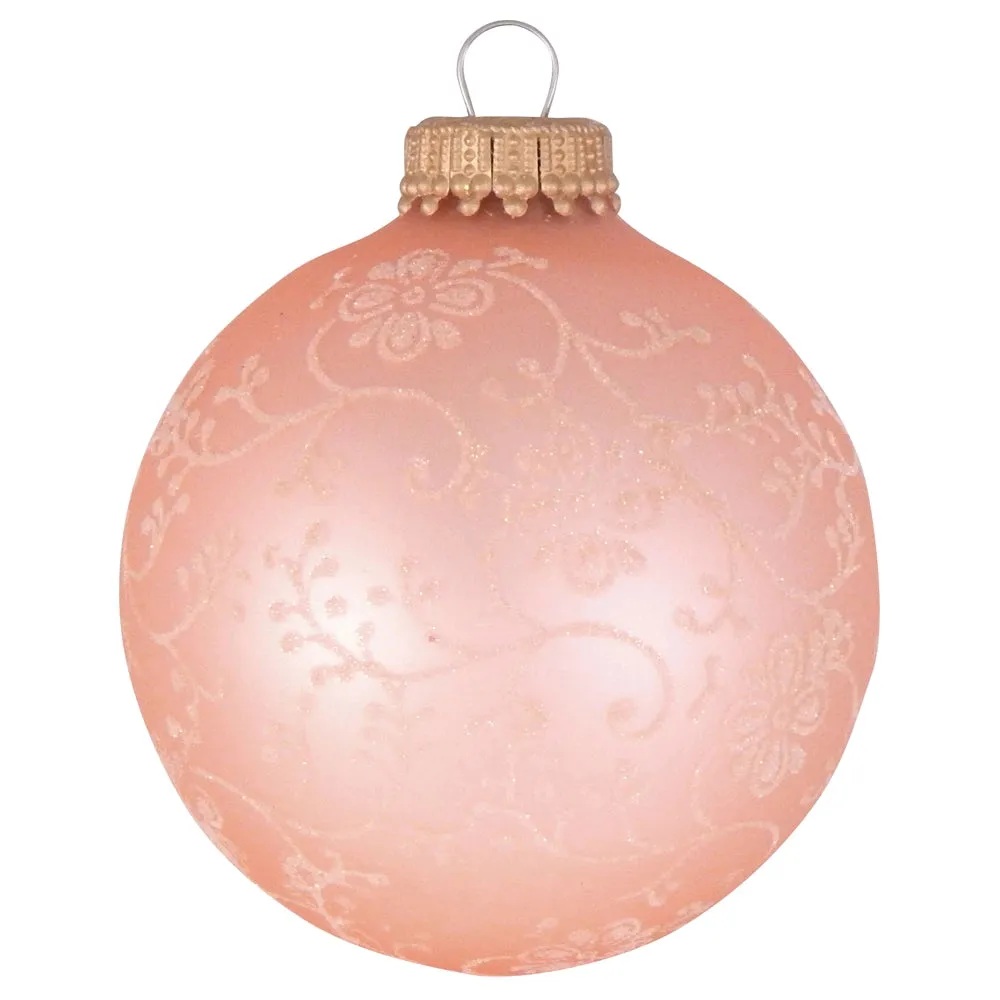 Coral with Coral Lace Glass Ball Ornaments - Set of 4