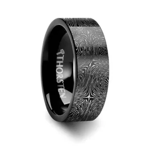 Damascus Steel Pattern Engraved Black Tungsten Band - 8mm