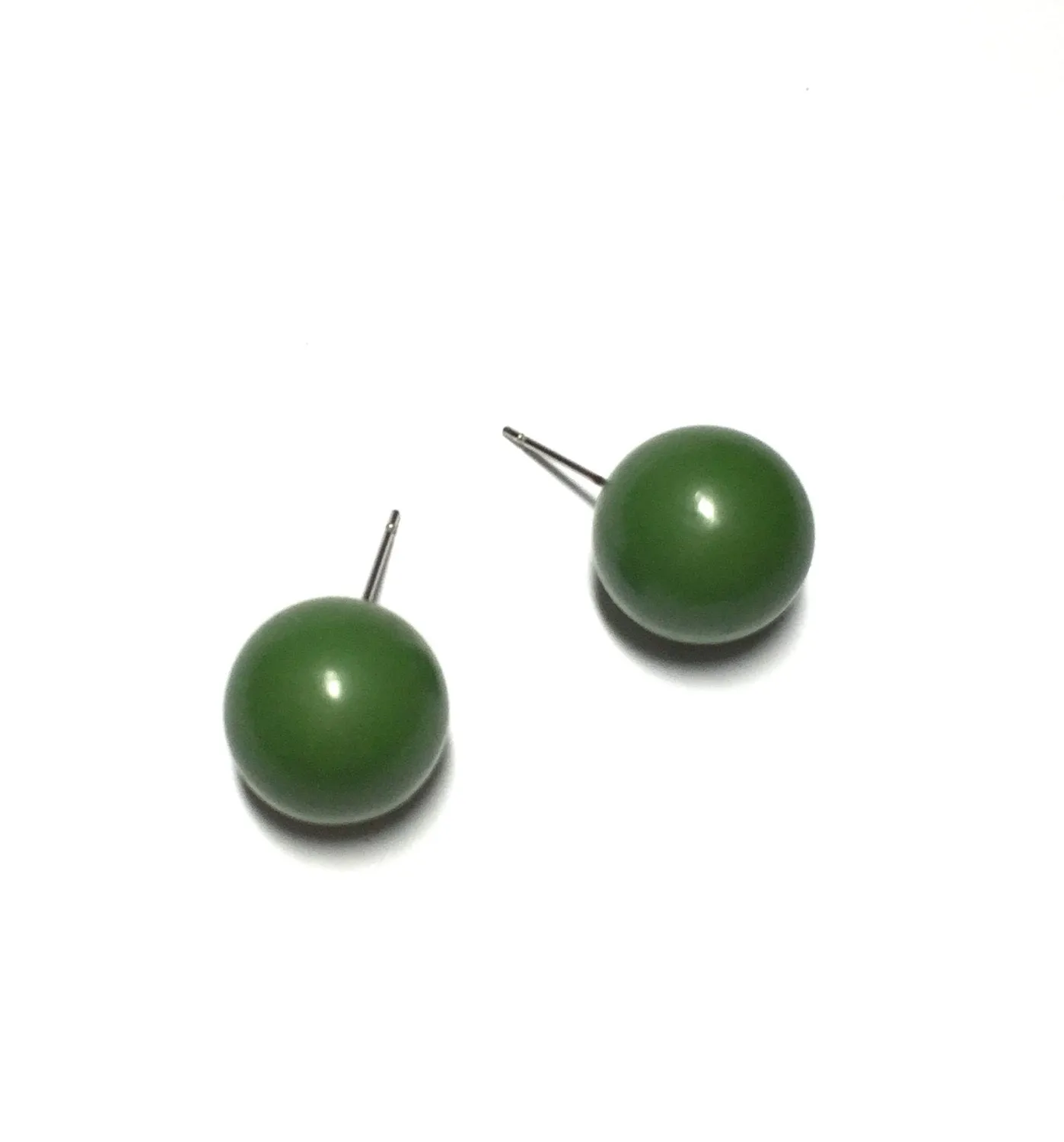 Dark Drab Green Ball Stud Earrings