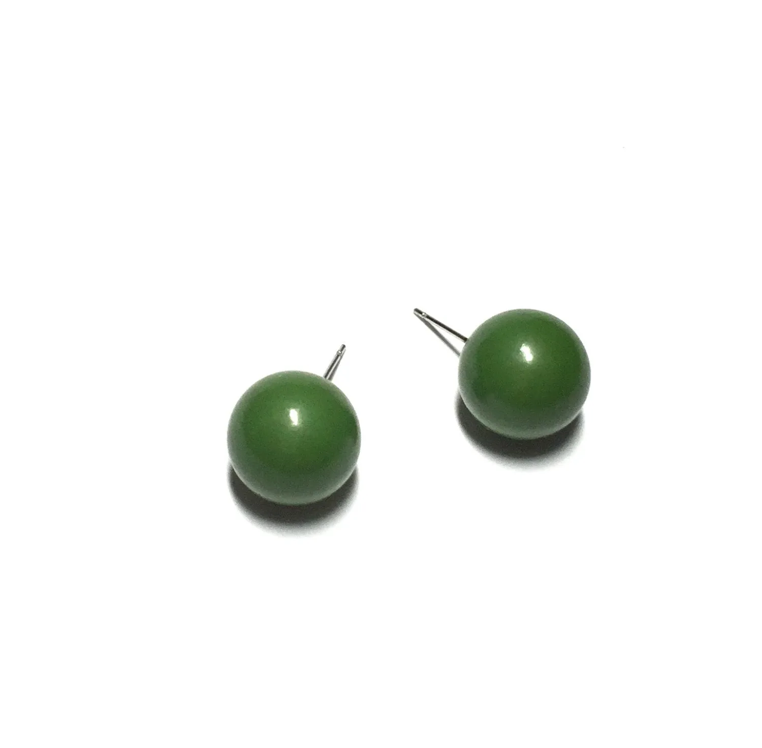Dark Drab Green Ball Stud Earrings
