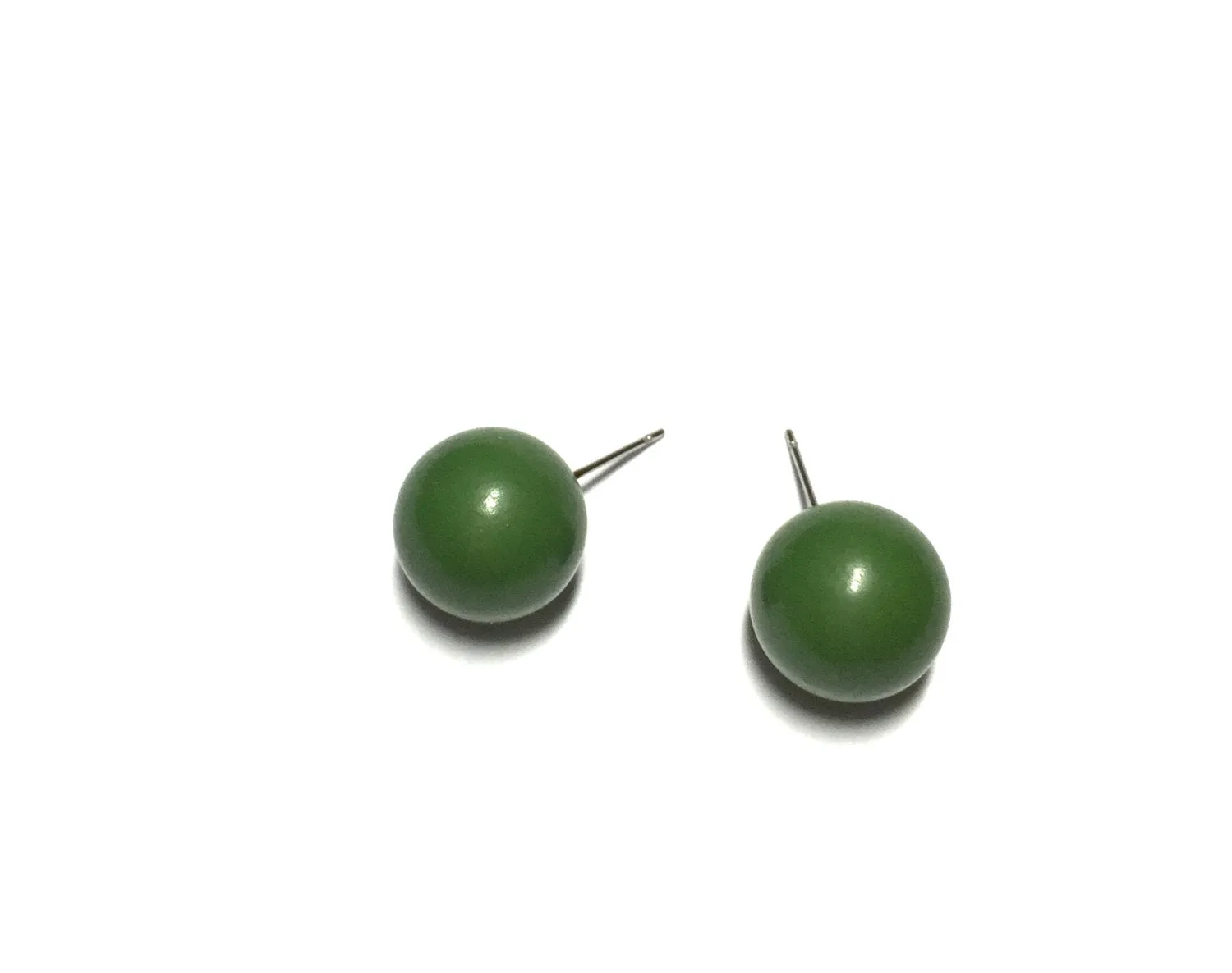Dark Drab Green Ball Stud Earrings