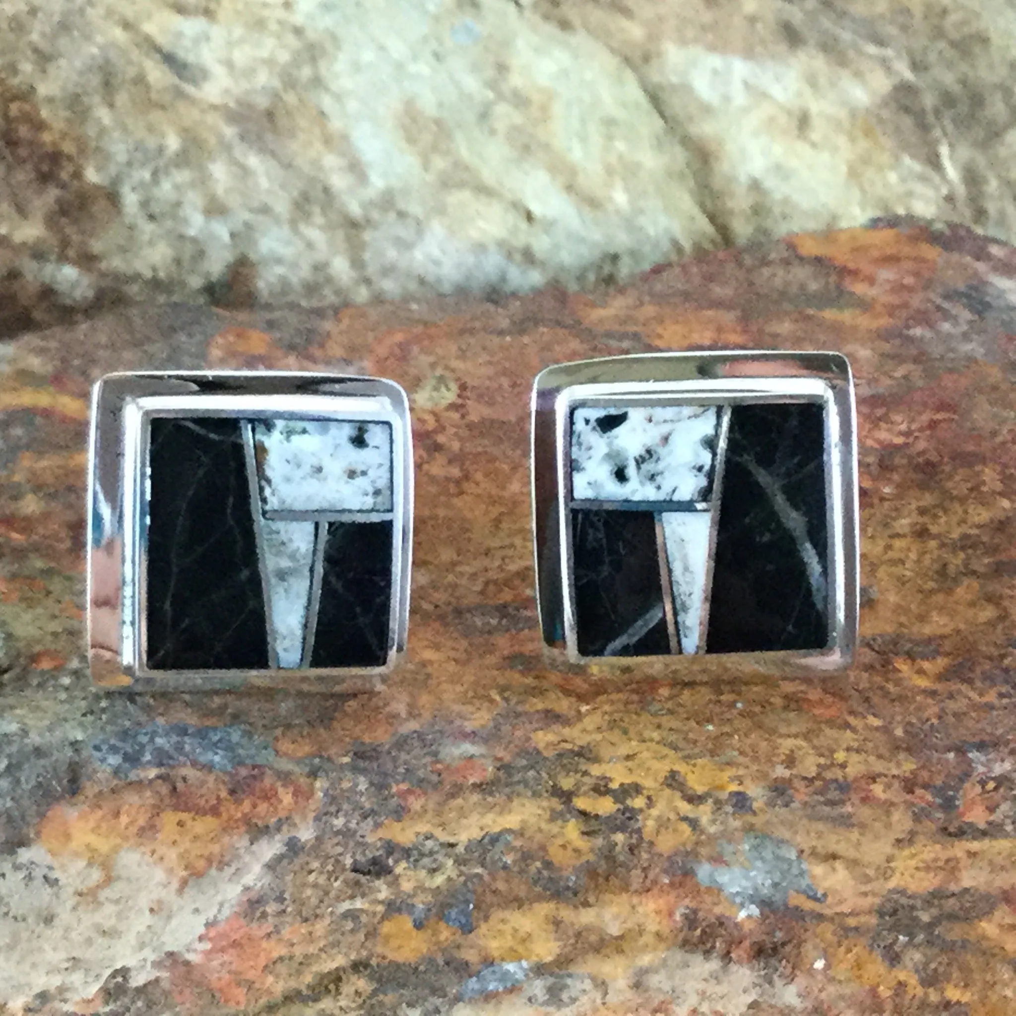 David Rosales White Buffalo Inlaid Sterling Silver Cuff Links
