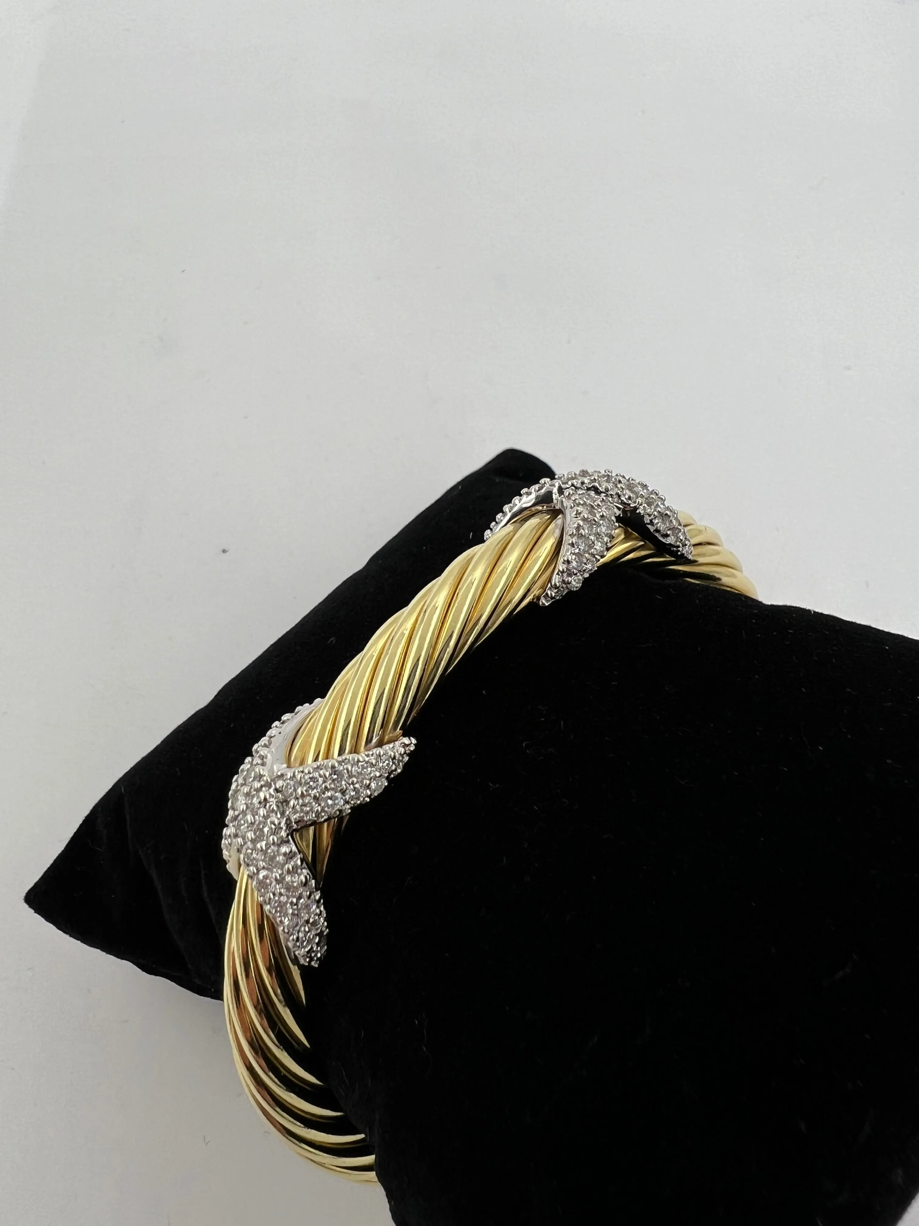 David Yurman Double Diamond X 18k Yellow Gold Cuff Bracelet