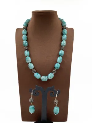 Designer Semi Precious Turquoise Blue Chalcedony Stone Beads Necklace By Gehna Shop