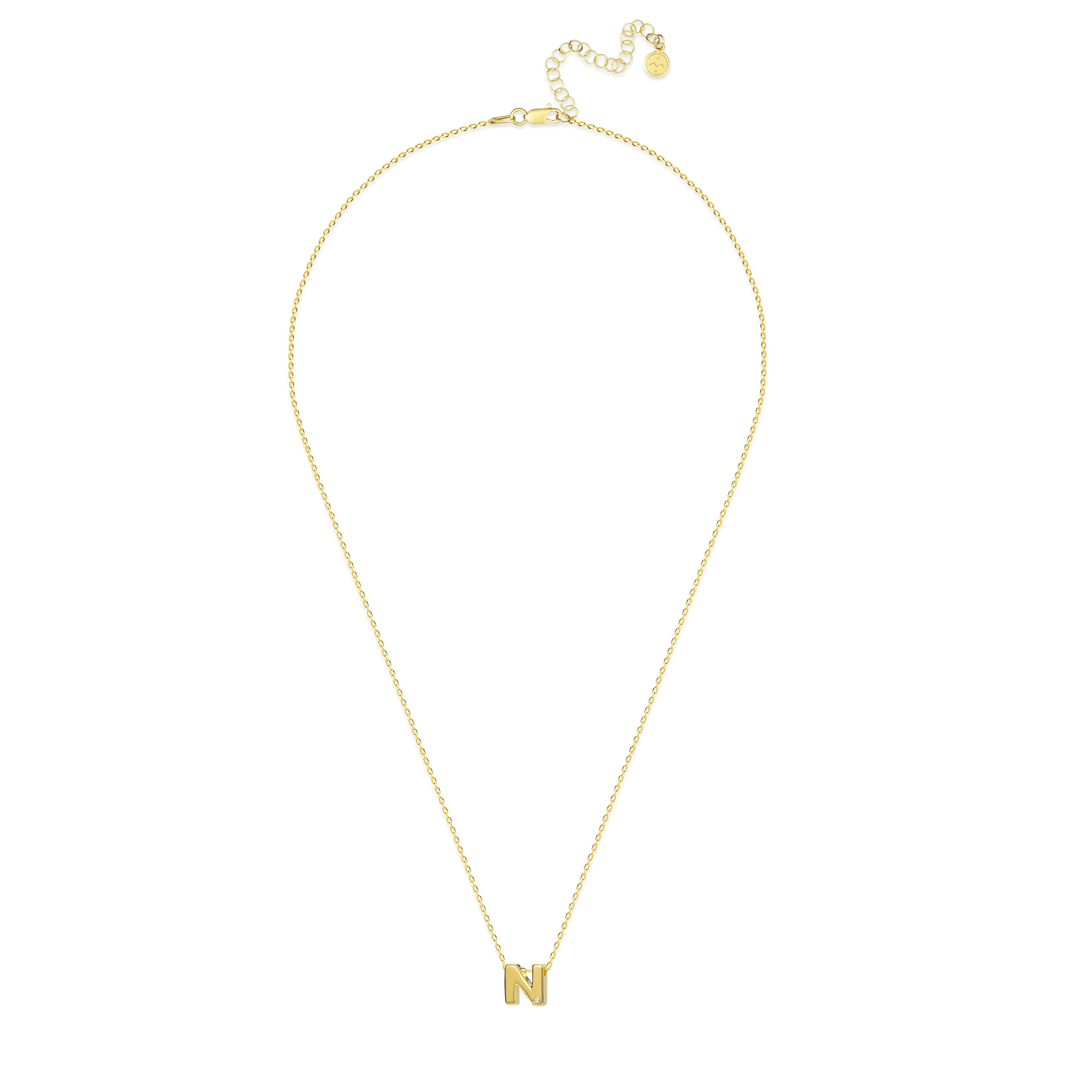 Diamond Letter Necklace "N" - 18 karat gold vermeil on sterling silver, diamond 0.01 carat