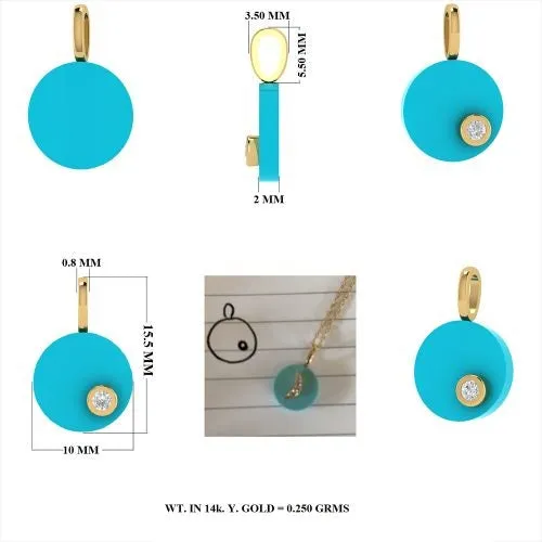Diamond Turquoise Pendant 10mm