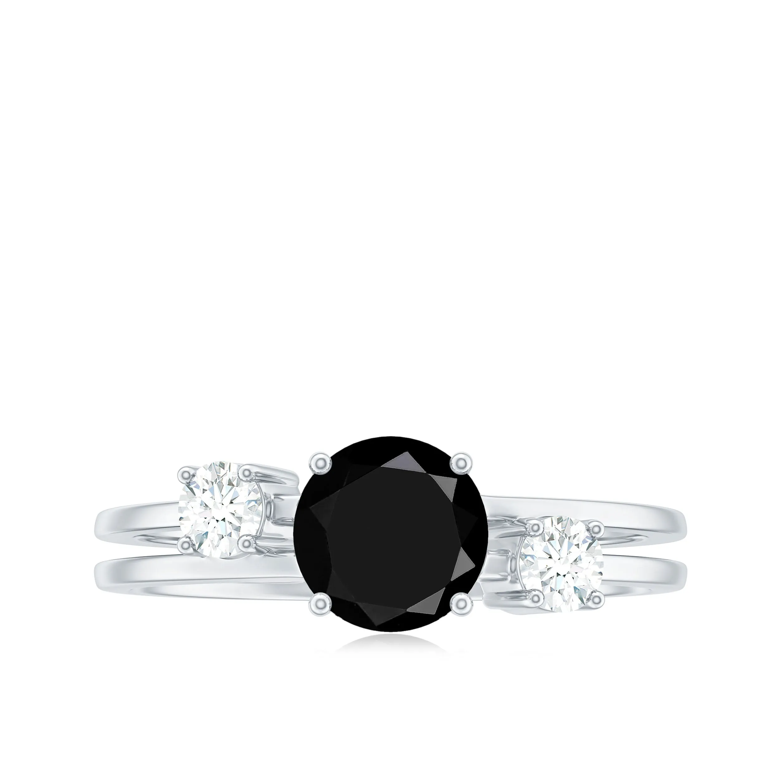 Double Band Solitaire Ring with Black Onyx and Diamond