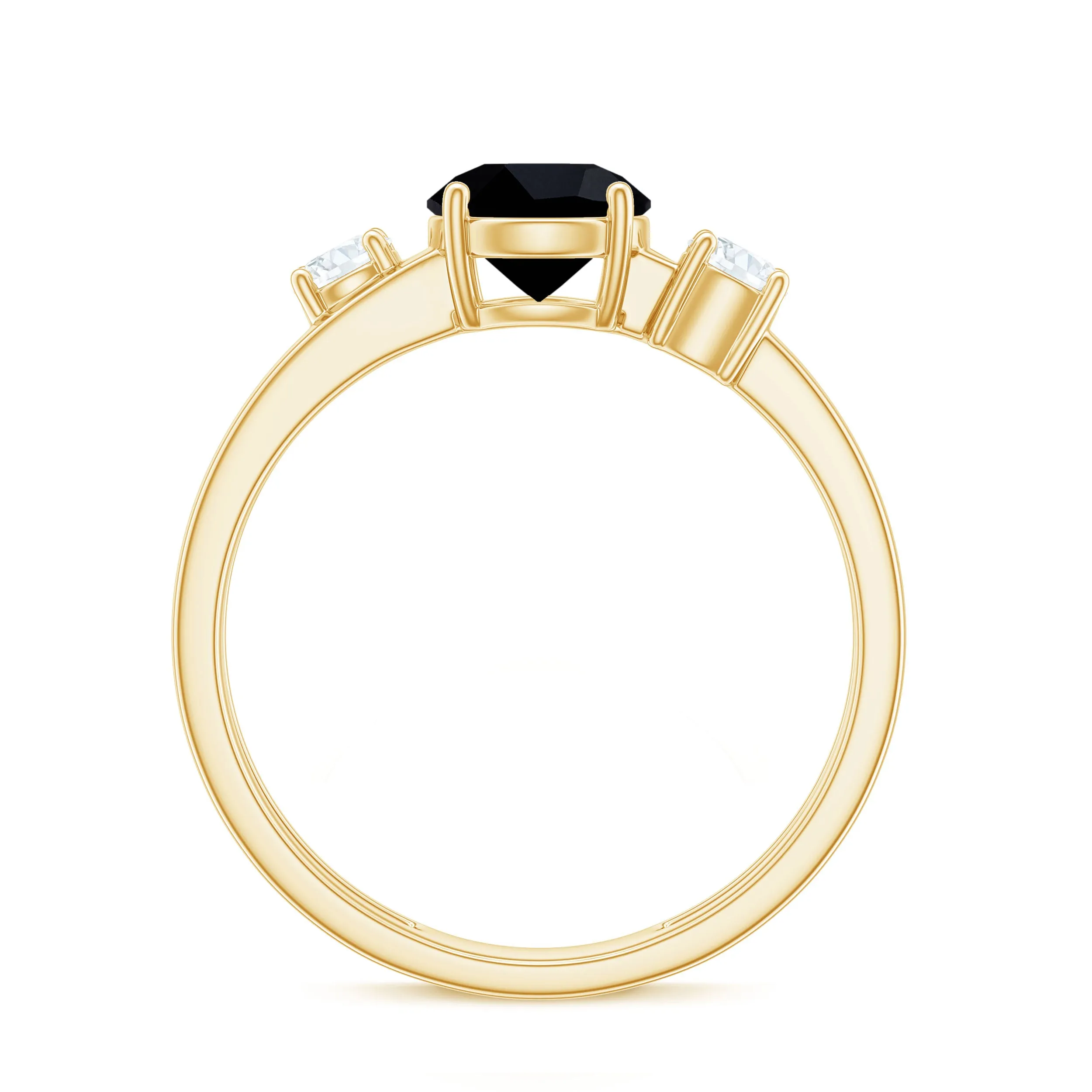 Double Band Solitaire Ring with Black Onyx and Diamond