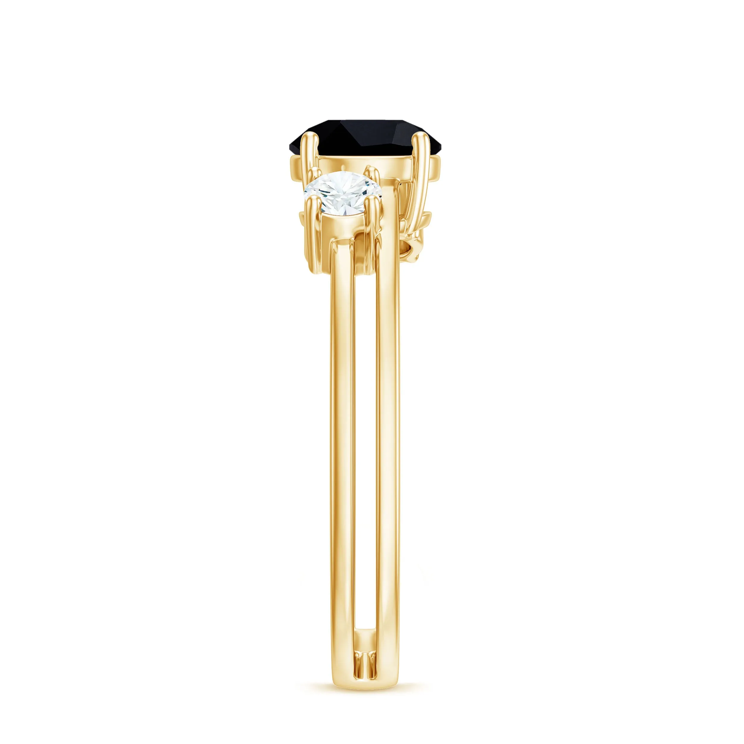 Double Band Solitaire Ring with Black Onyx and Diamond