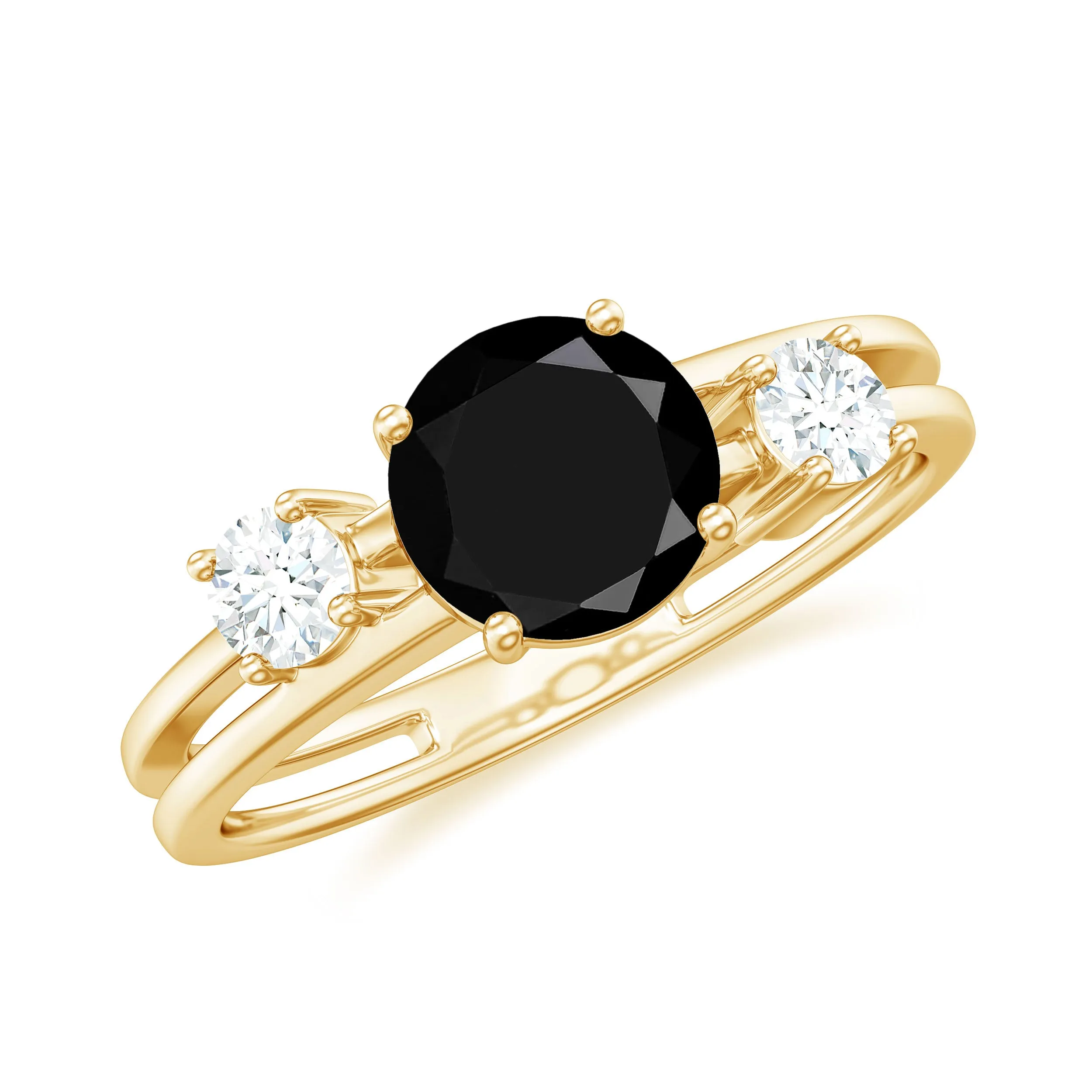 Double Band Solitaire Ring with Black Onyx and Diamond
