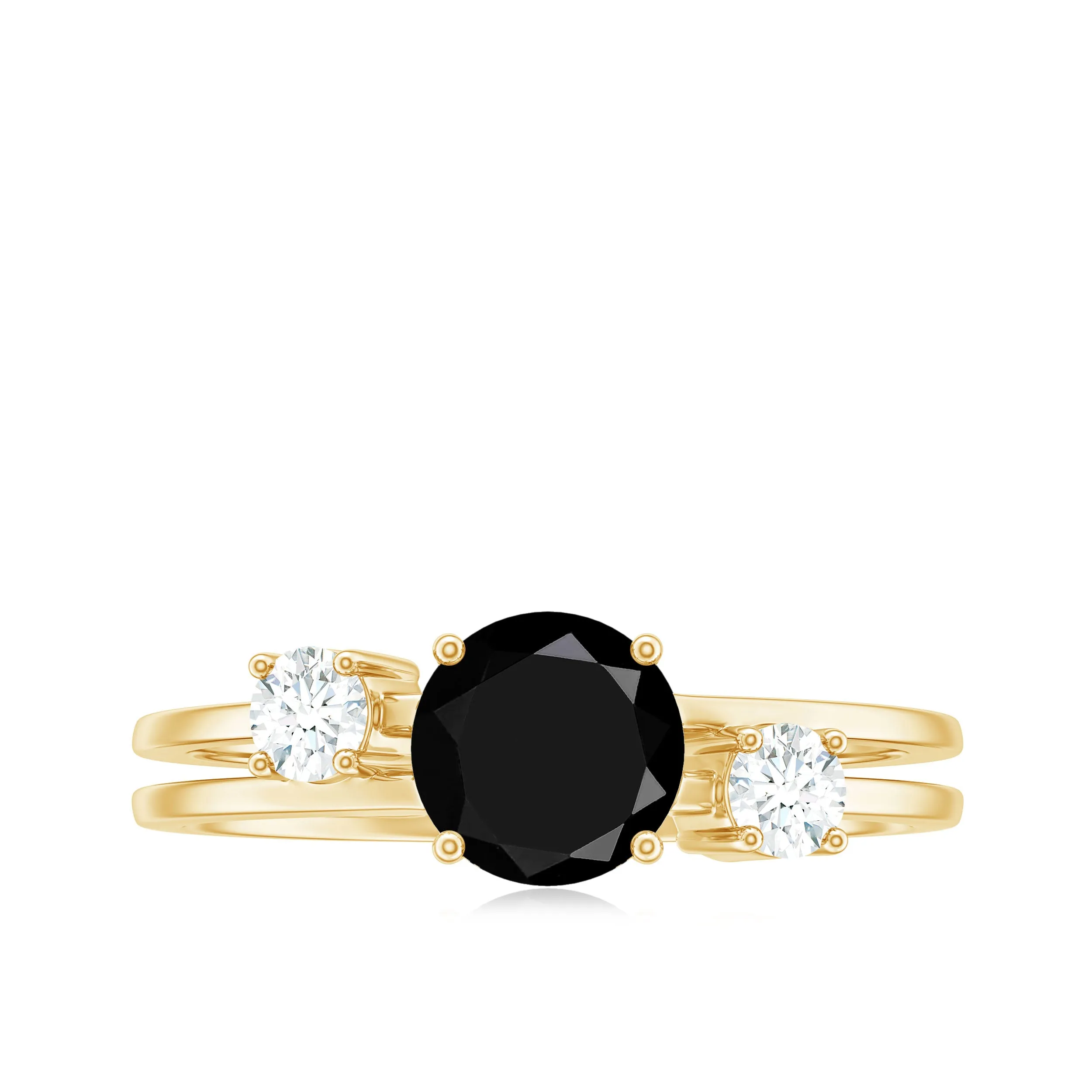 Double Band Solitaire Ring with Black Onyx and Diamond