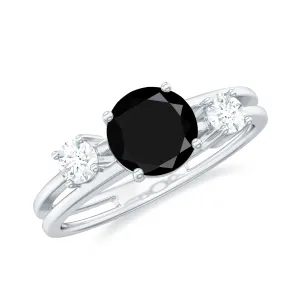 Double Band Solitaire Ring with Black Onyx and Diamond