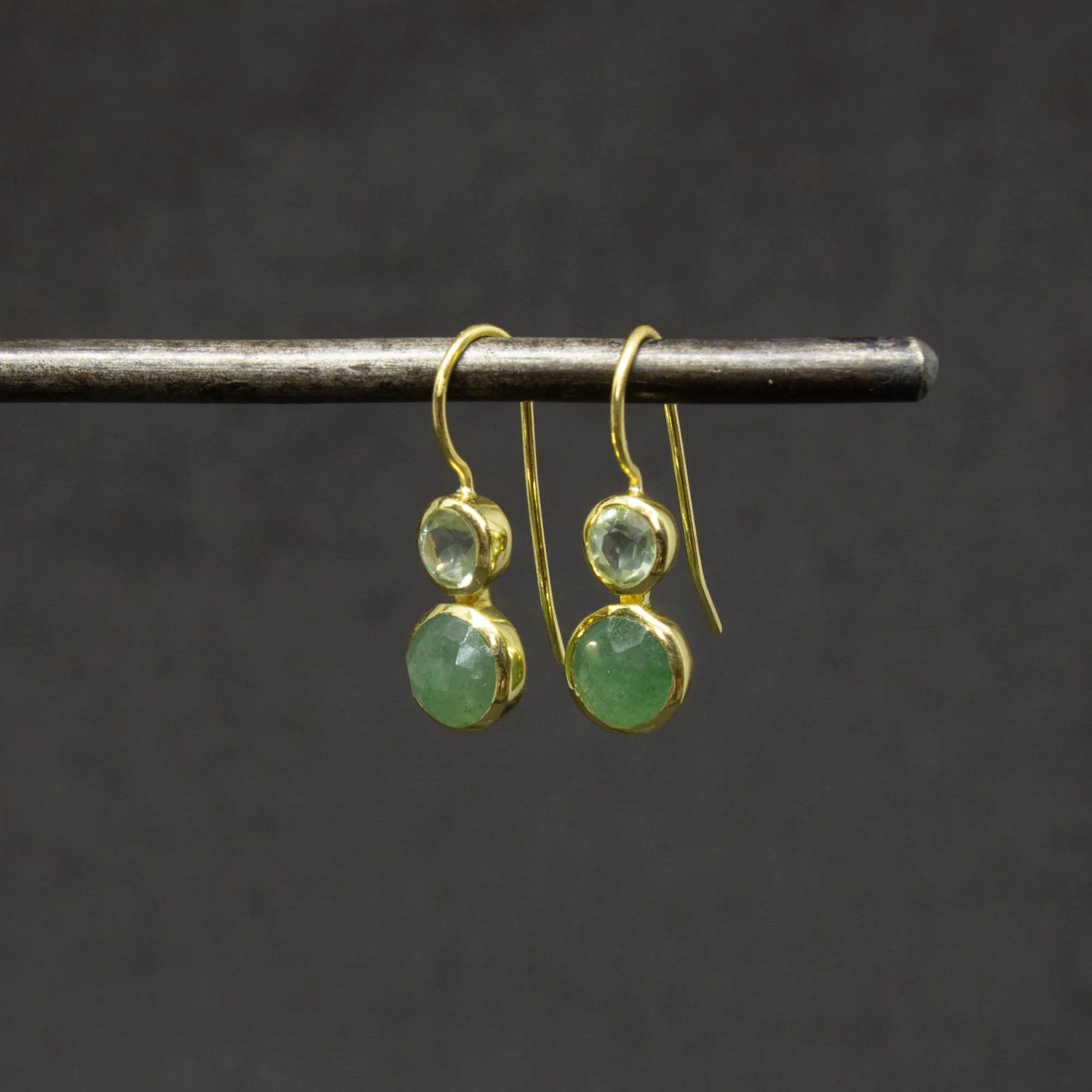 Double Gemstone Drop Earrings