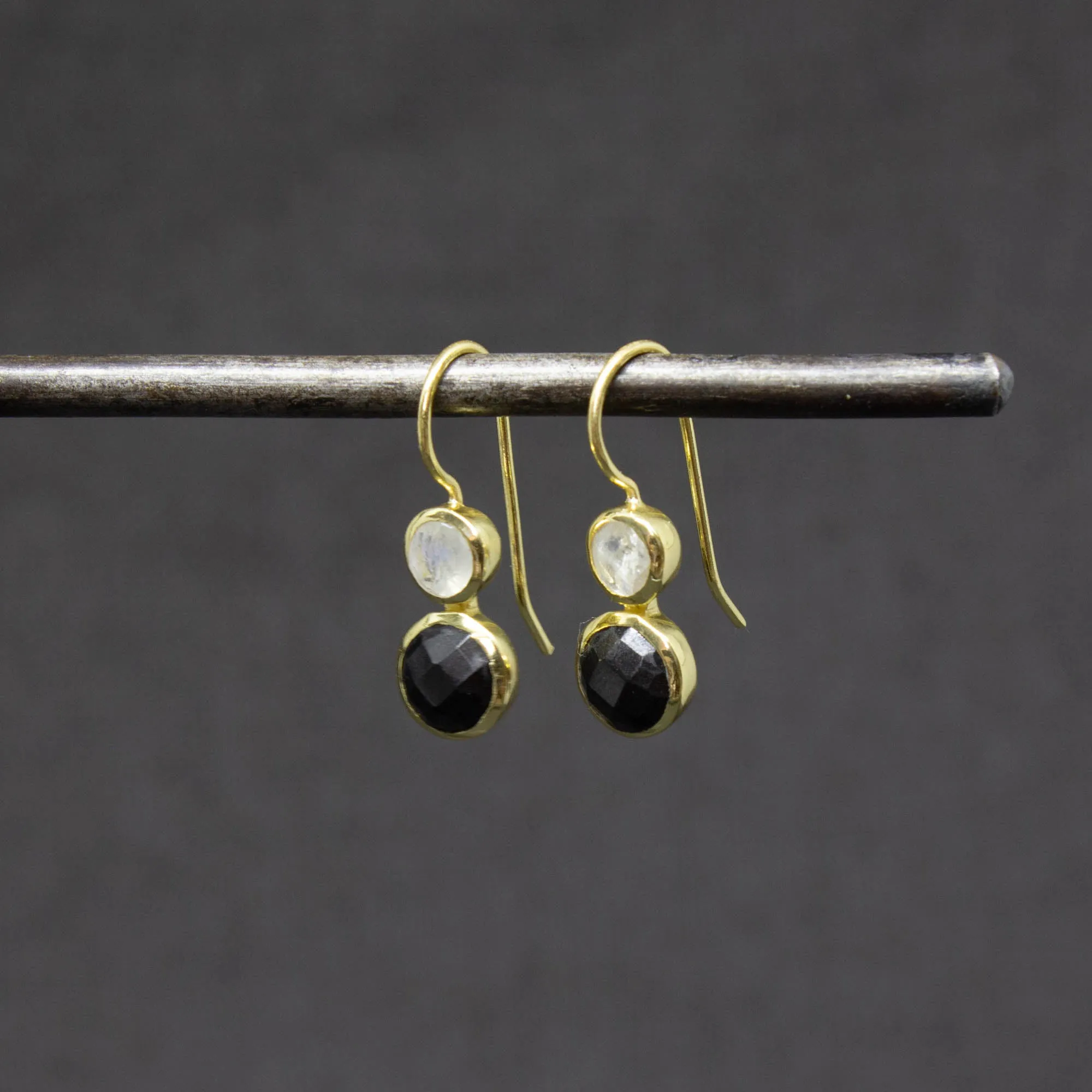 Double Gemstone Drop Earrings