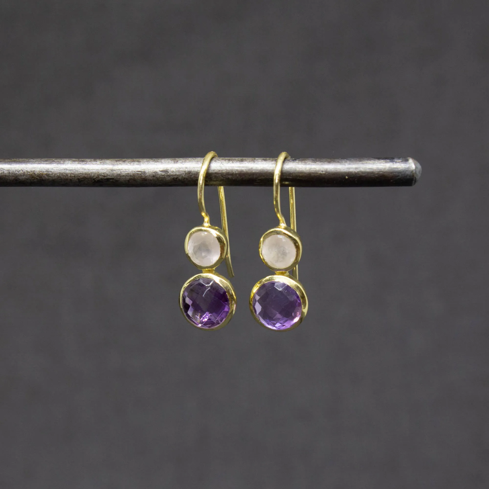 Double Gemstone Drop Earrings