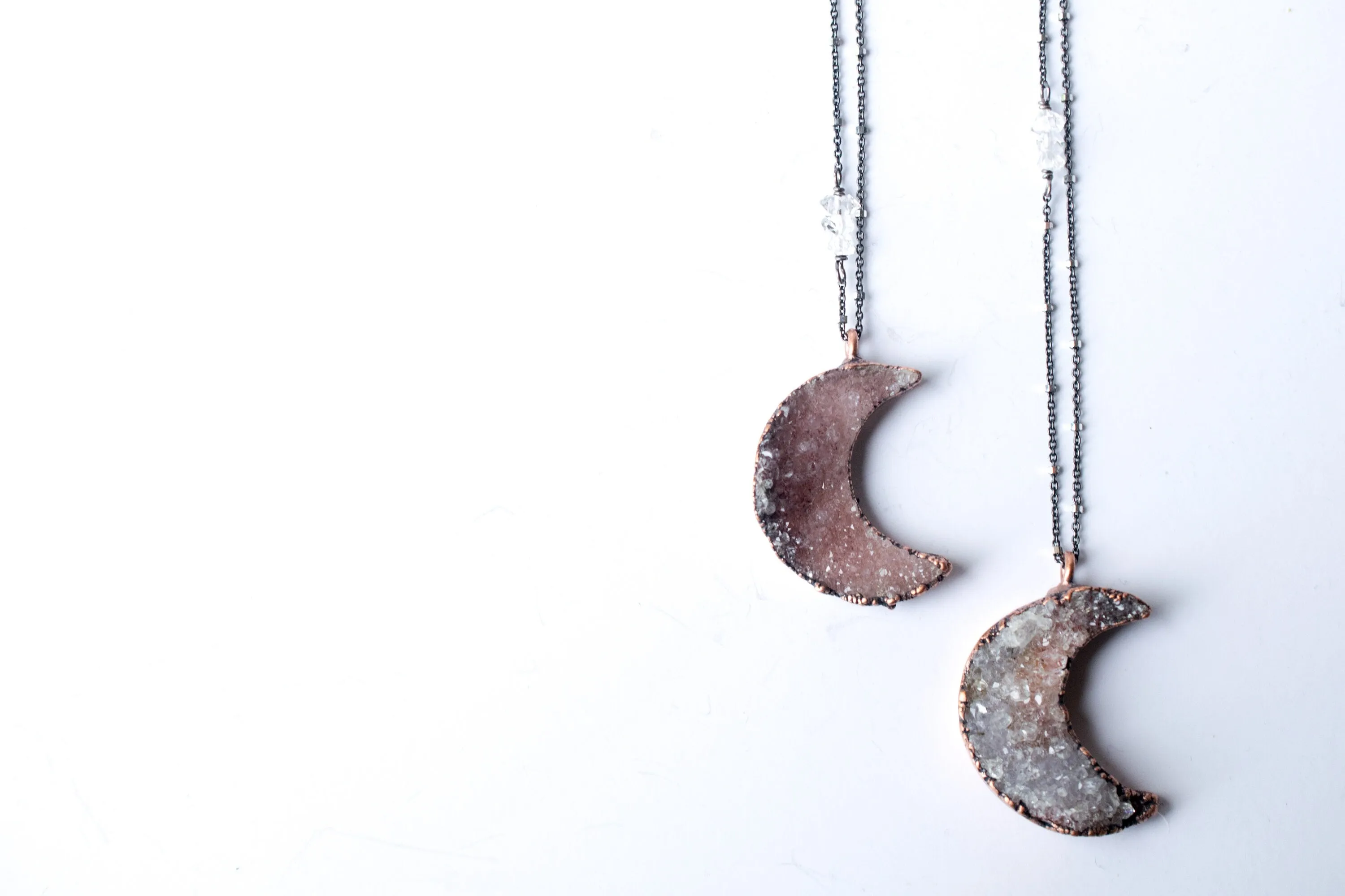 Druzy Moon Necklace | Crescent Moon Necklace