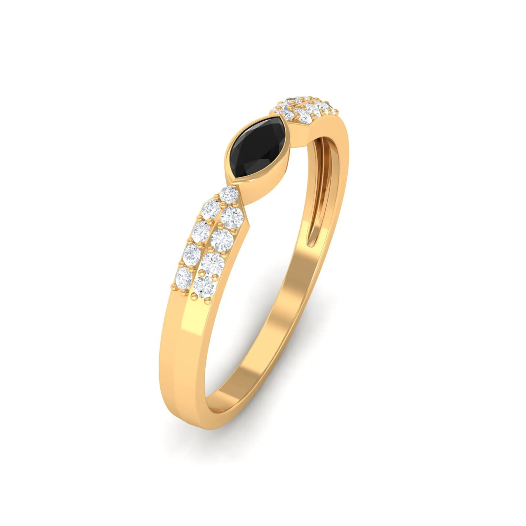 East West Marquise Black Onyx Promise Ring with Diamond