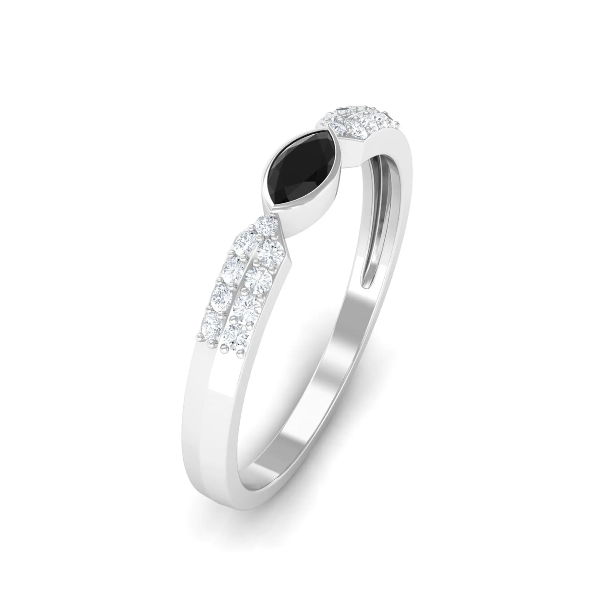 East West Marquise Black Onyx Promise Ring with Diamond