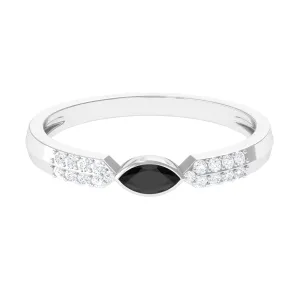 East West Marquise Black Onyx Promise Ring with Diamond