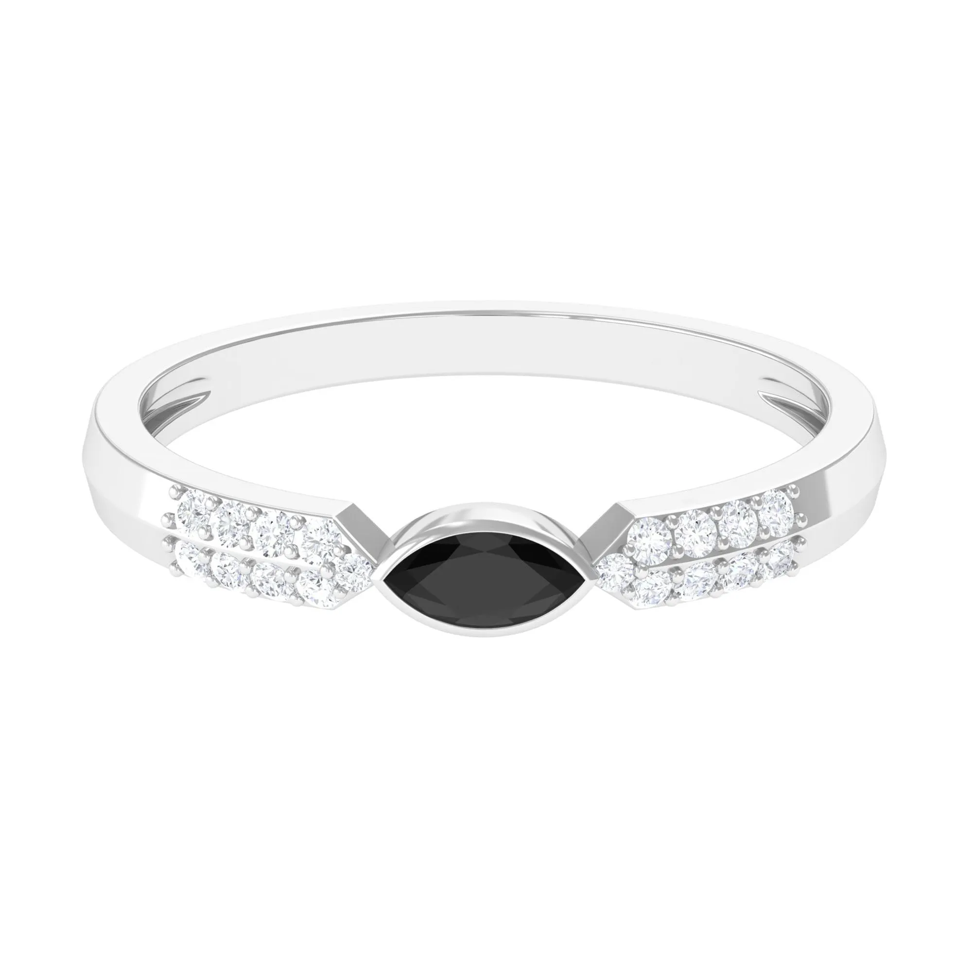East West Marquise Black Onyx Promise Ring with Diamond