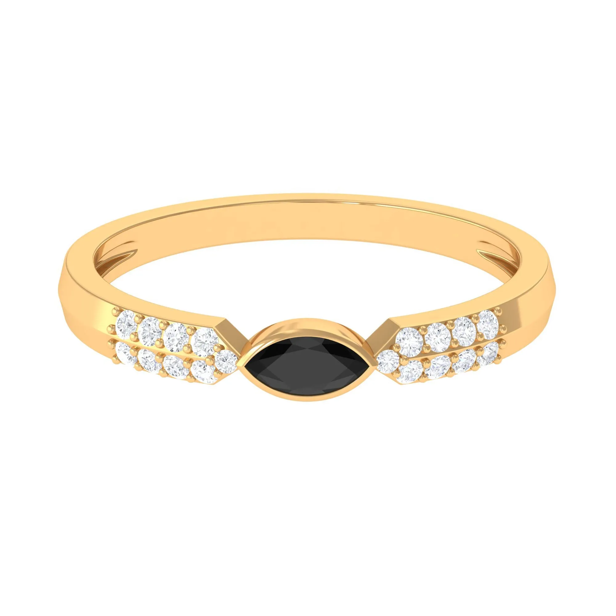 East West Marquise Black Onyx Promise Ring with Diamond