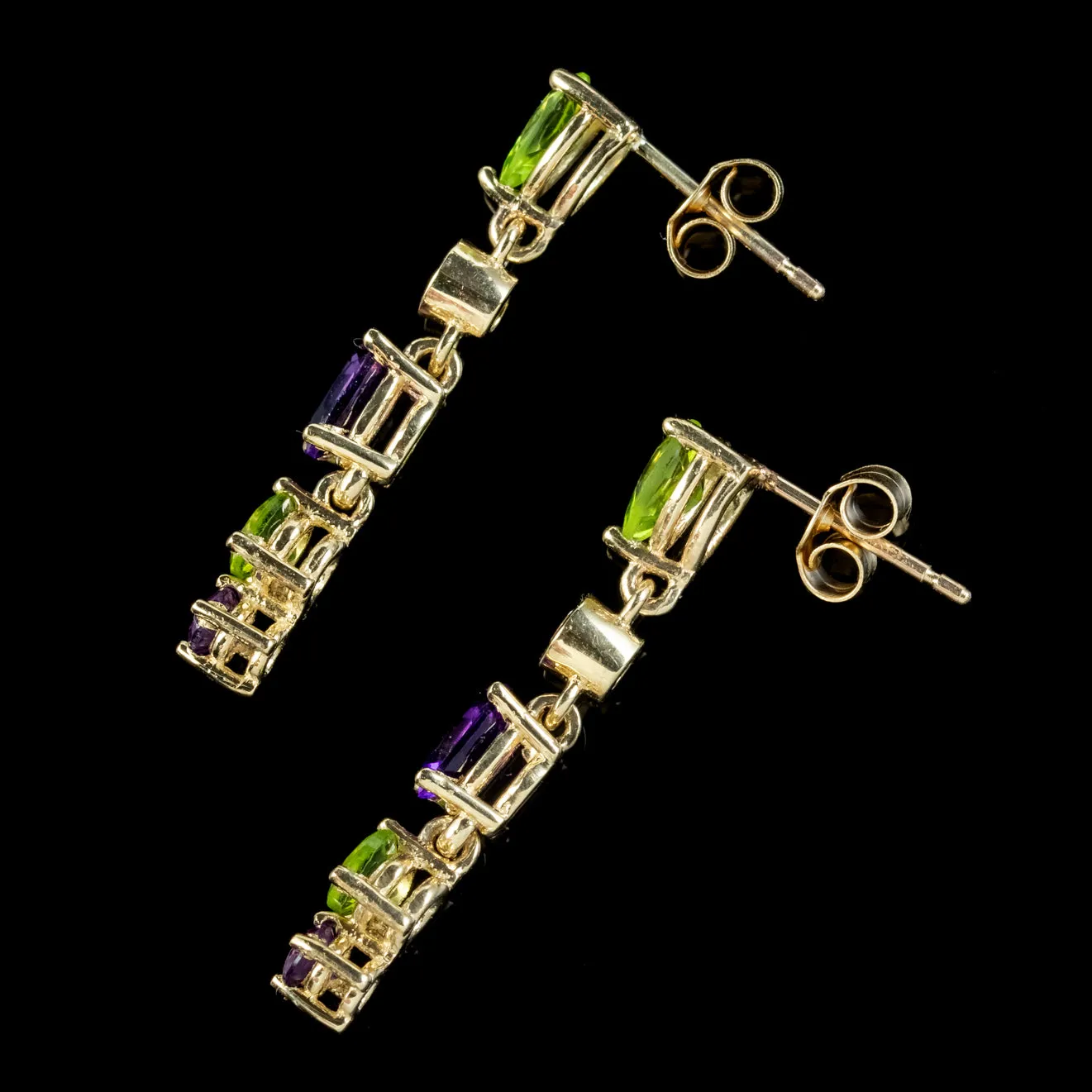 Edwardian Suffragette Style Drop Earrings Amethyst Peridot Diamond