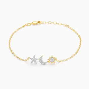 Ella Stein Gold Plated Diamond Star, Moon & Sun Bracelet (SI6583)