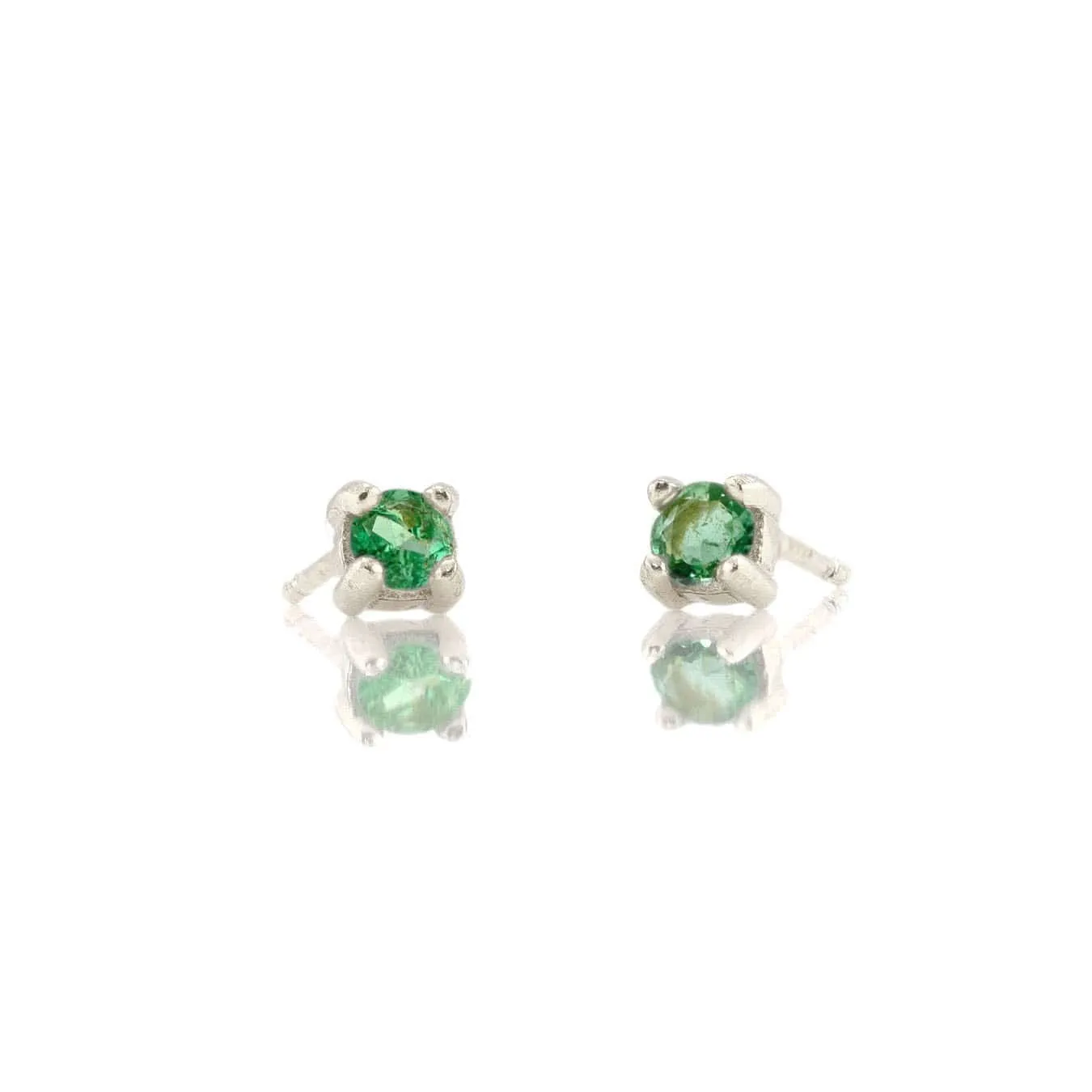 Emerald Prong Set Gemstone Stud Earrings - May Birthstone