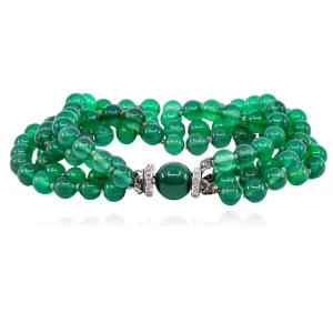 ESTATE MULTI STRAND 14K WHITE GOLD GREEN CHALCEDONY BEAD BRACELET