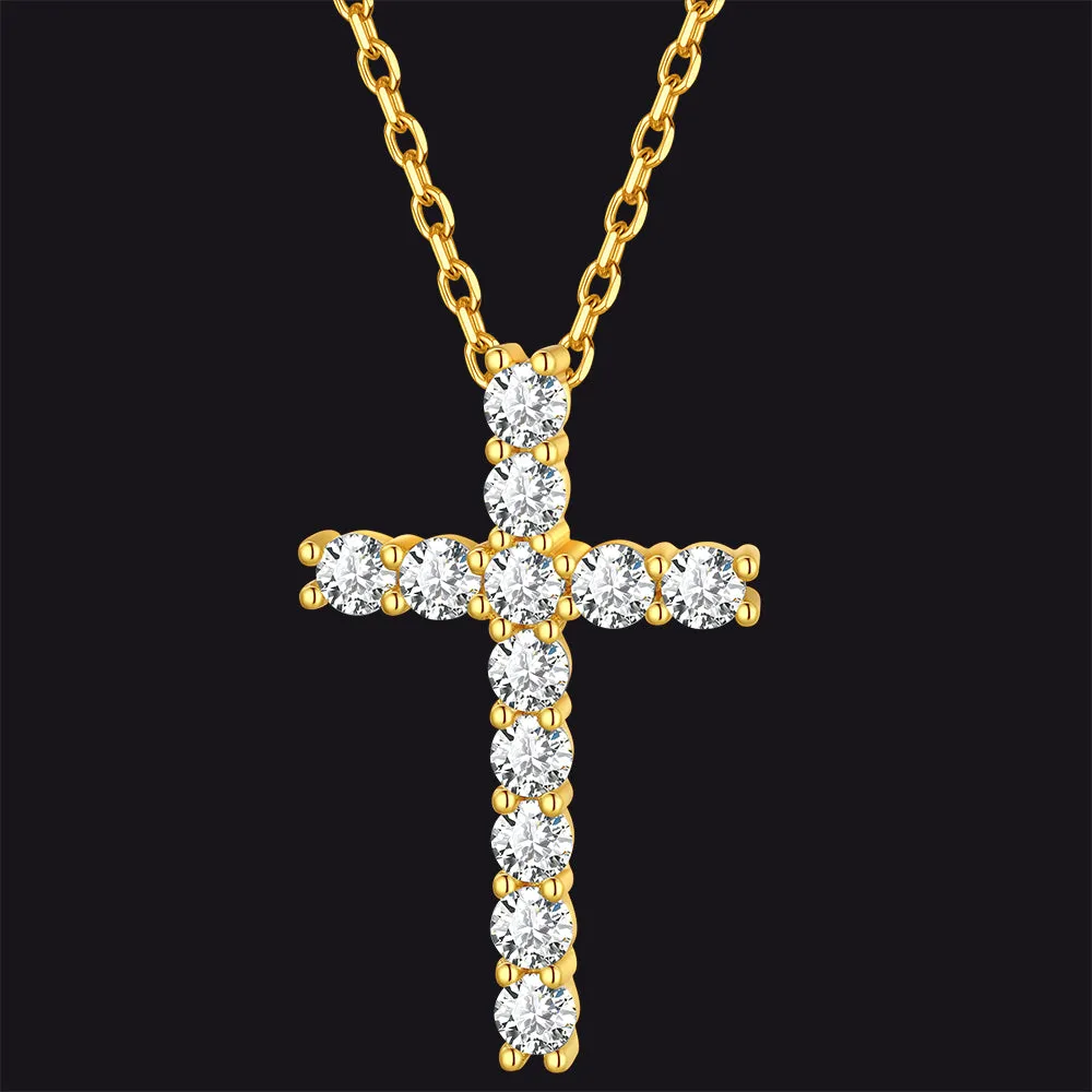 FaithHeart Zirconia Cross Necklace Sterling Silver Crucifix Pendant Necklace