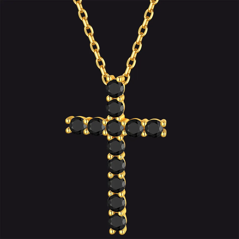 FaithHeart Zirconia Cross Necklace Sterling Silver Crucifix Pendant Necklace