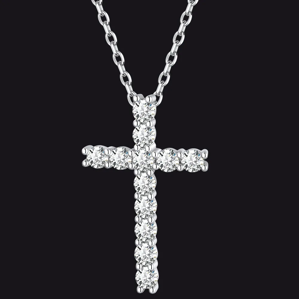 FaithHeart Zirconia Cross Necklace Sterling Silver Crucifix Pendant Necklace