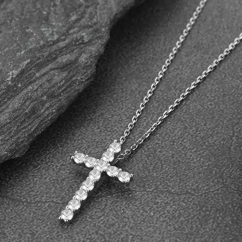 FaithHeart Zirconia Cross Necklace Sterling Silver Crucifix Pendant Necklace