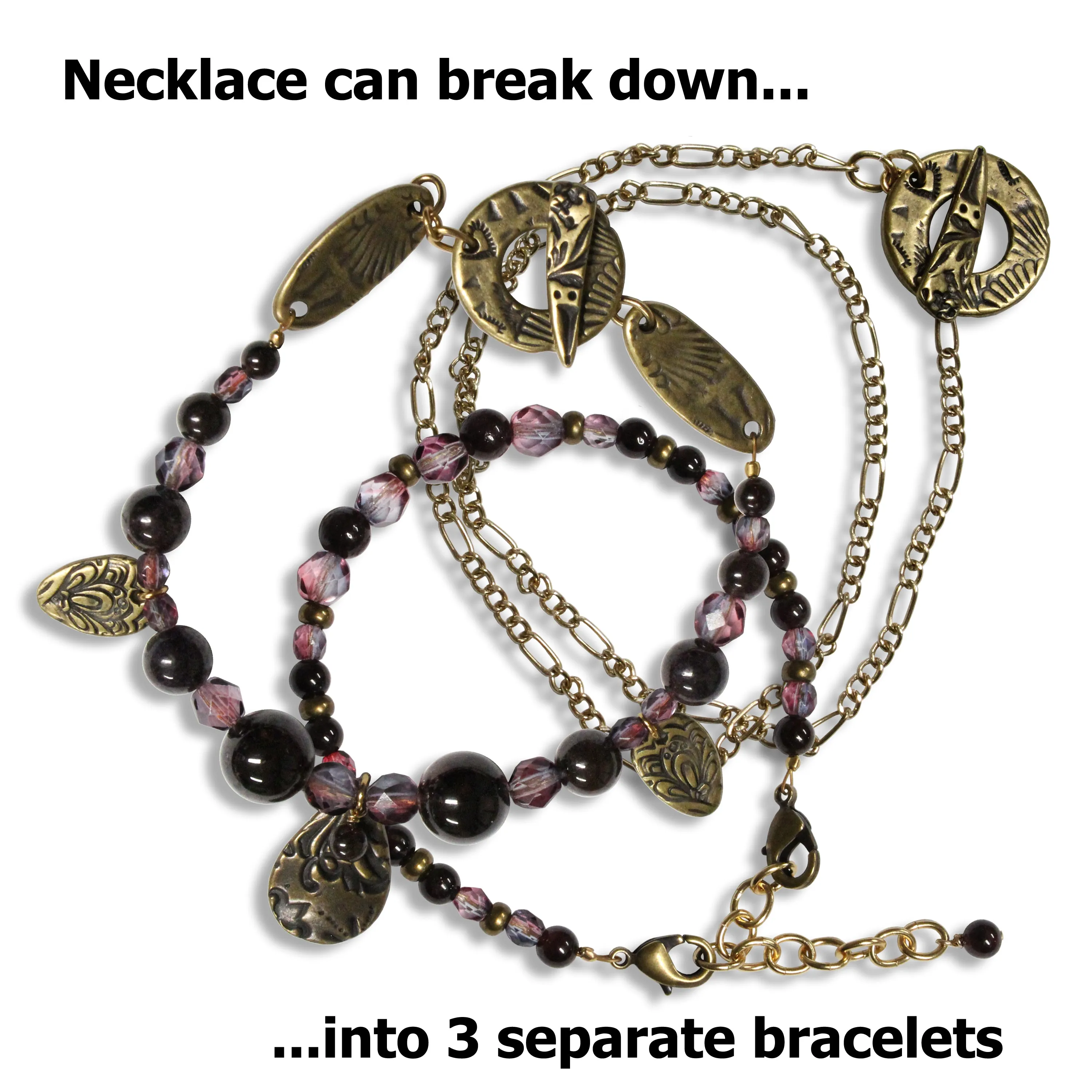Flora Garnet Fiesta Necklace / convertible - can break down into 3 separate bracelets