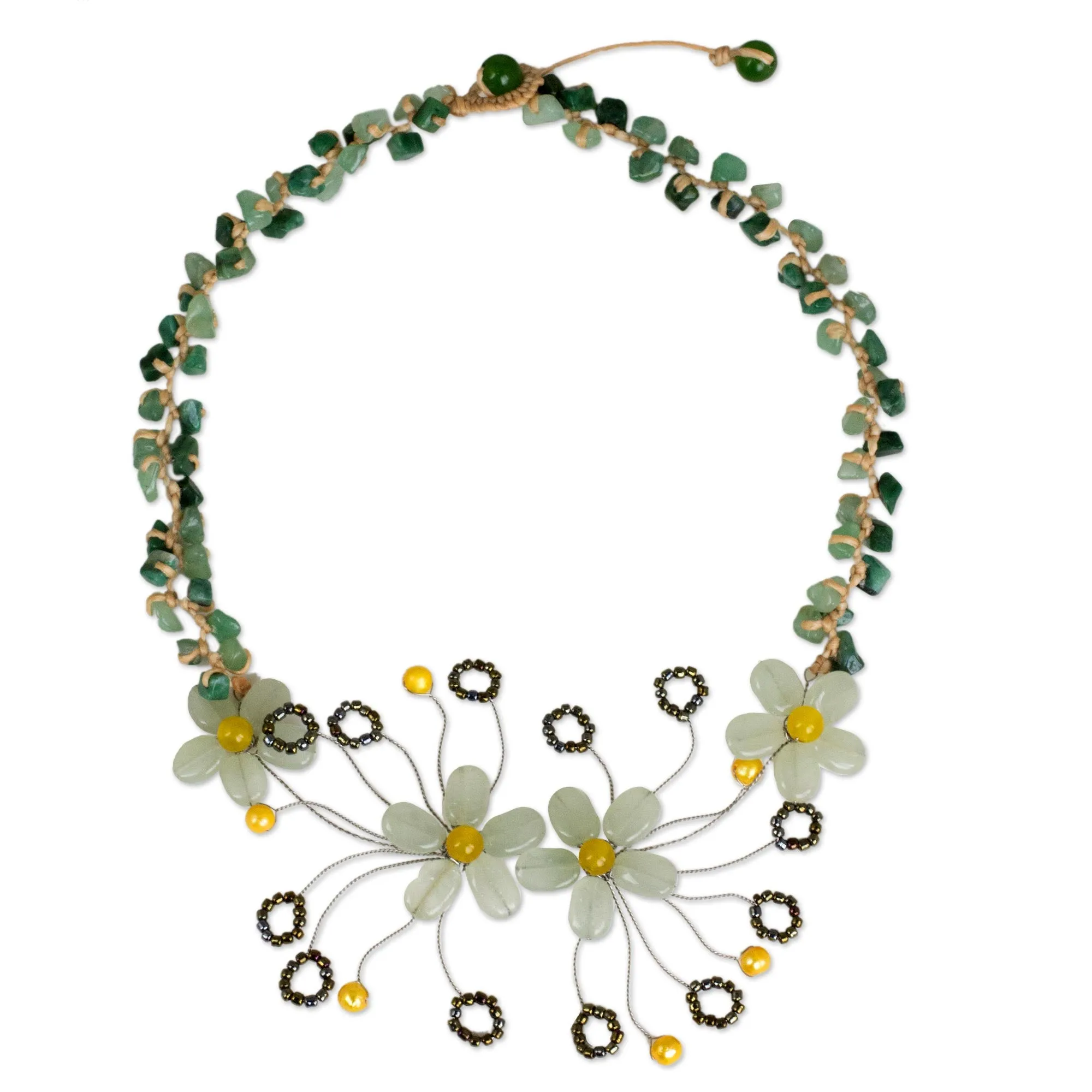 Floral Pendant Necklace Crafted from Quartz and Pearls - Summer Zinnia | NOVICA