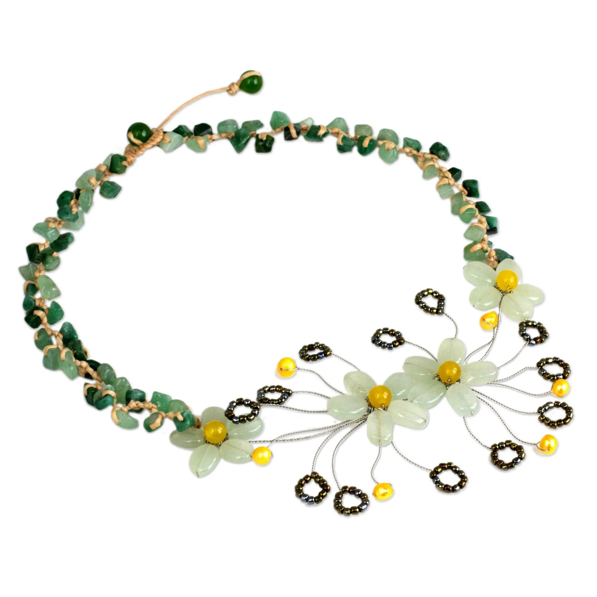 Floral Pendant Necklace Crafted from Quartz and Pearls - Summer Zinnia | NOVICA