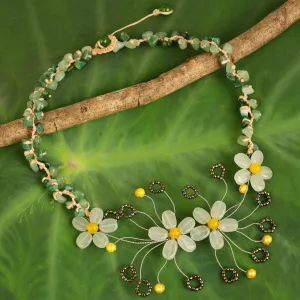 Floral Pendant Necklace Crafted from Quartz and Pearls - Summer Zinnia | NOVICA