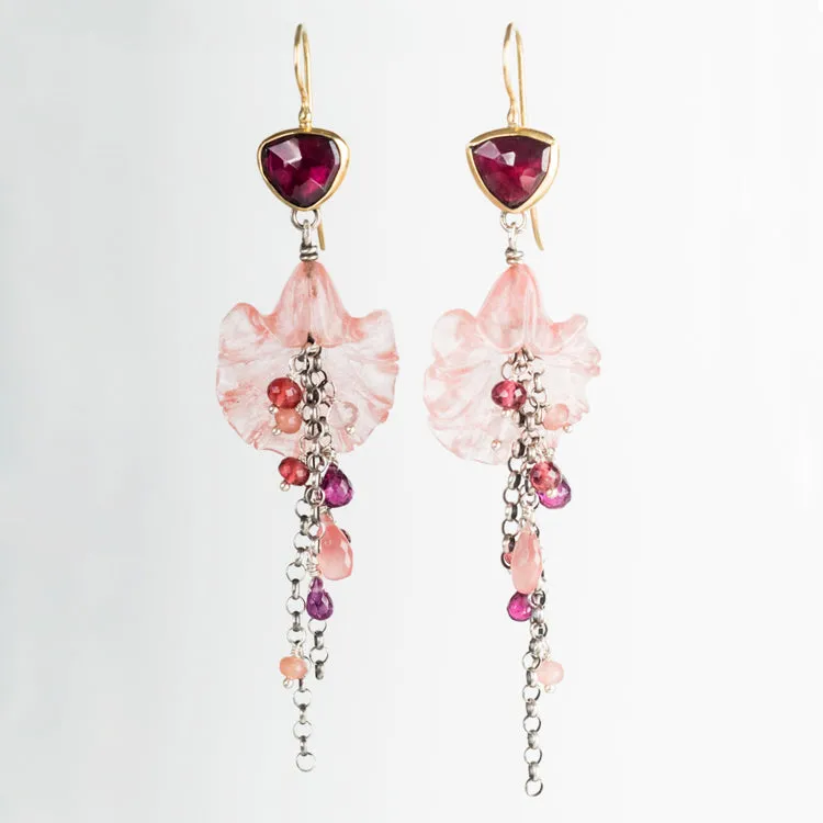 Gaia Strawberry Quartz Flower Dangles