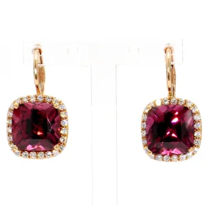 Garnet & Diamond Halo Drop Earrings