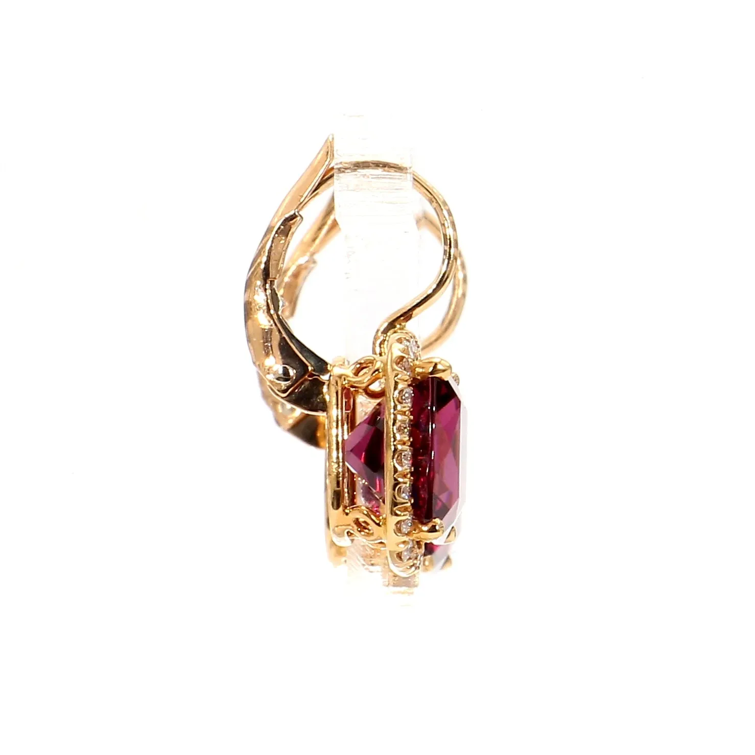 Garnet & Diamond Halo Drop Earrings