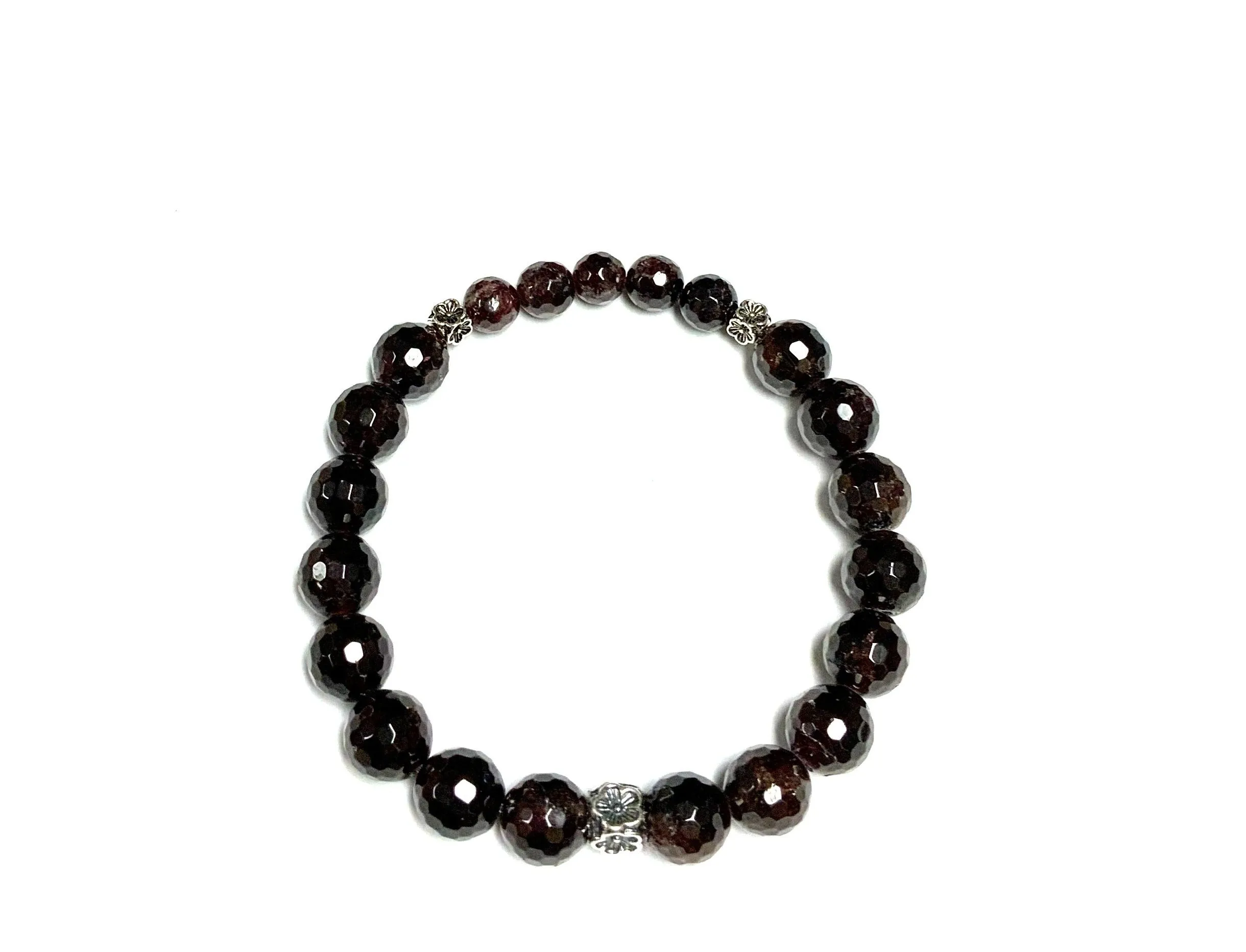Garnet & Sterling Silver Bracelet With Flowers!