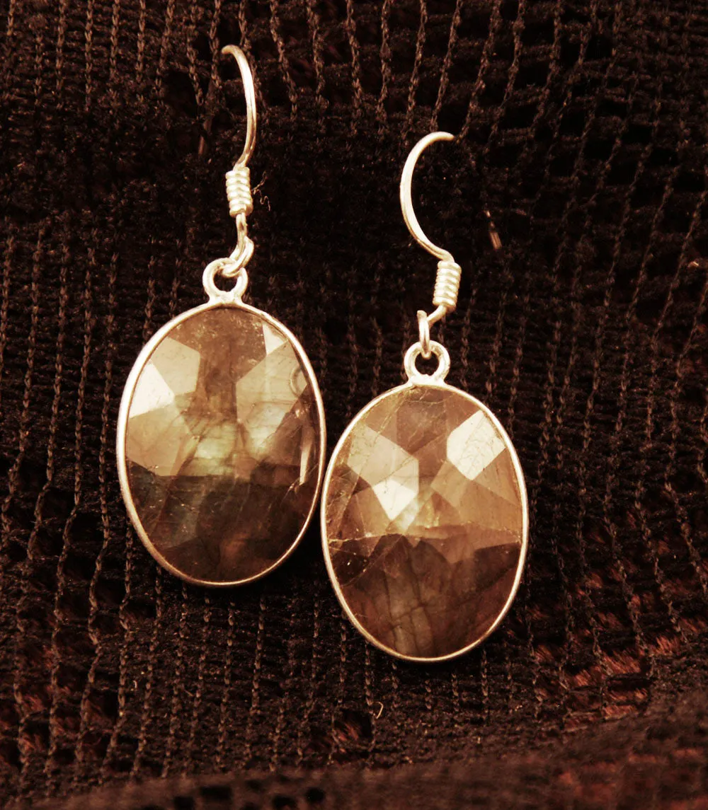 Gemstone Drop Earrings - Silver