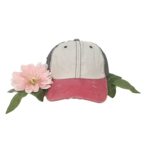 GIRLS Beige, Brown and Coral Distressed Hat
