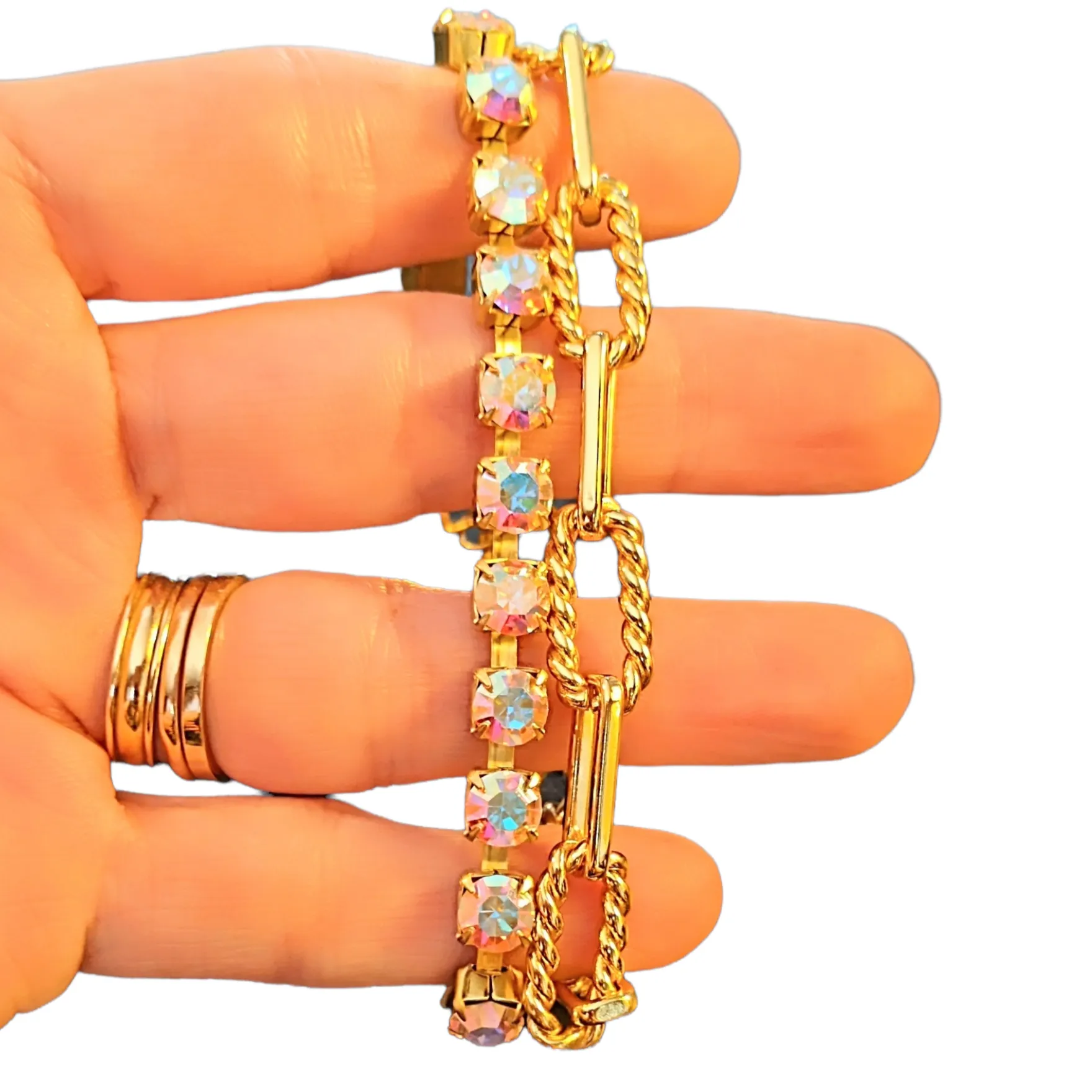 Gold Paperclip Layered Faceted Crystal Bracelet