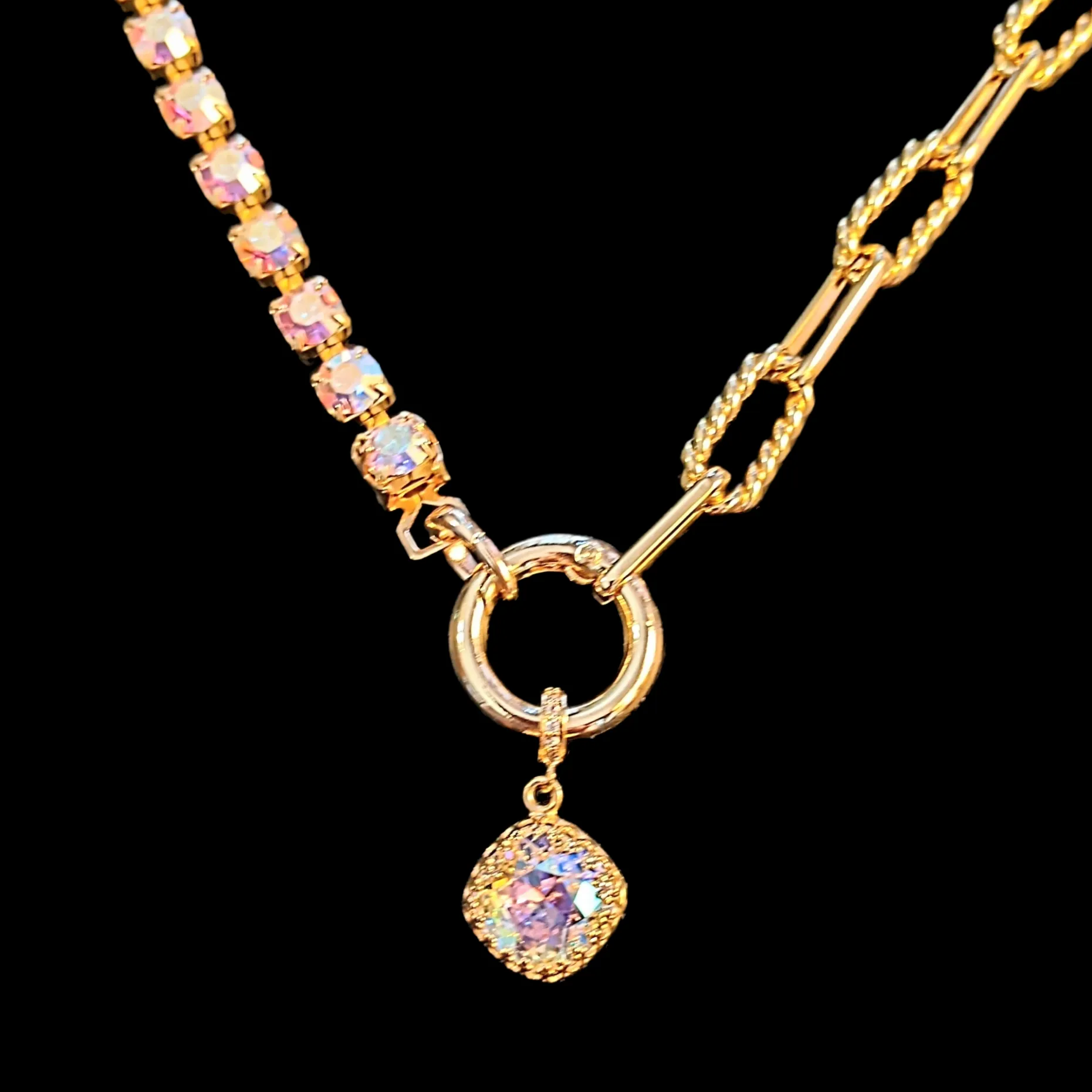 Gold Paperclip Layered Faceted Crystal Bracelet