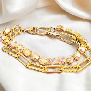 Gold Paperclip Layered Faceted Crystal Bracelet