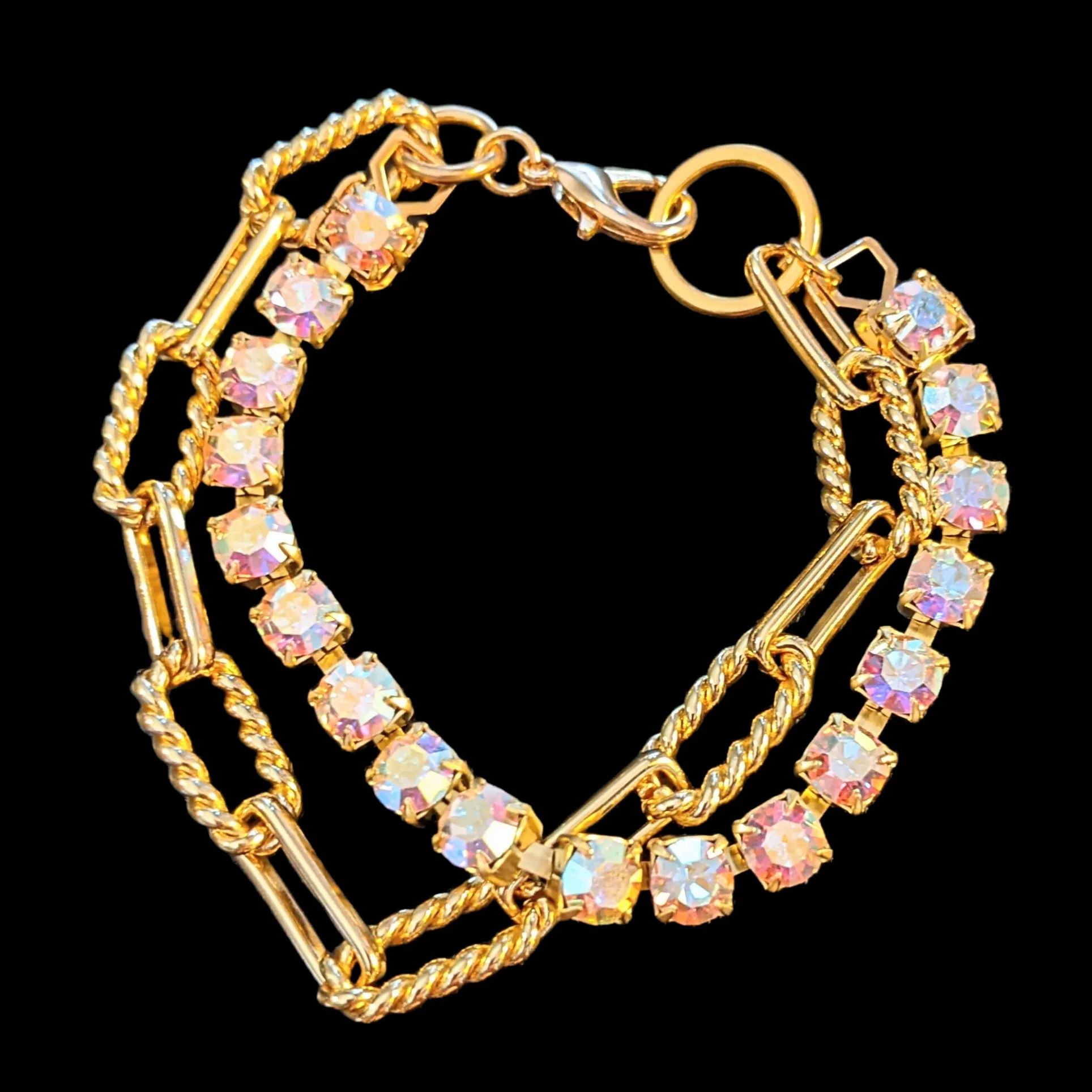 Gold Paperclip Layered Faceted Crystal Bracelet