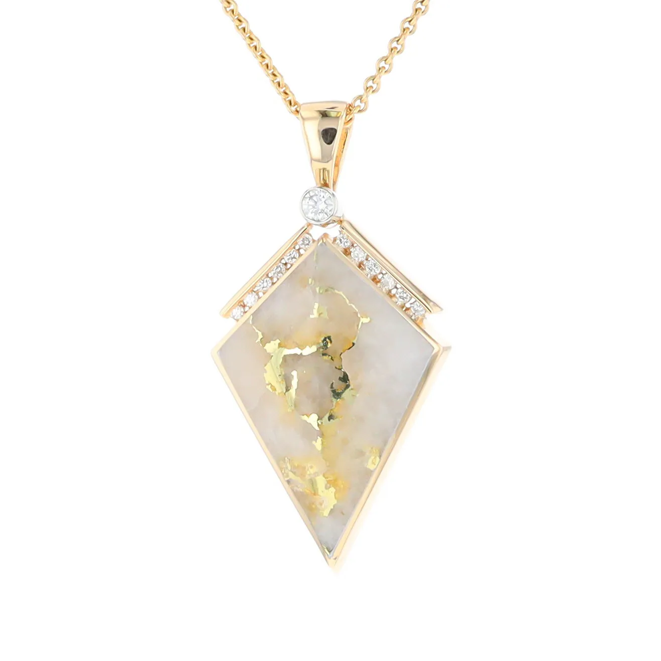 Gold Quartz Necklace Kite Shape Inlaid Pendant with .27ctw Diamonds