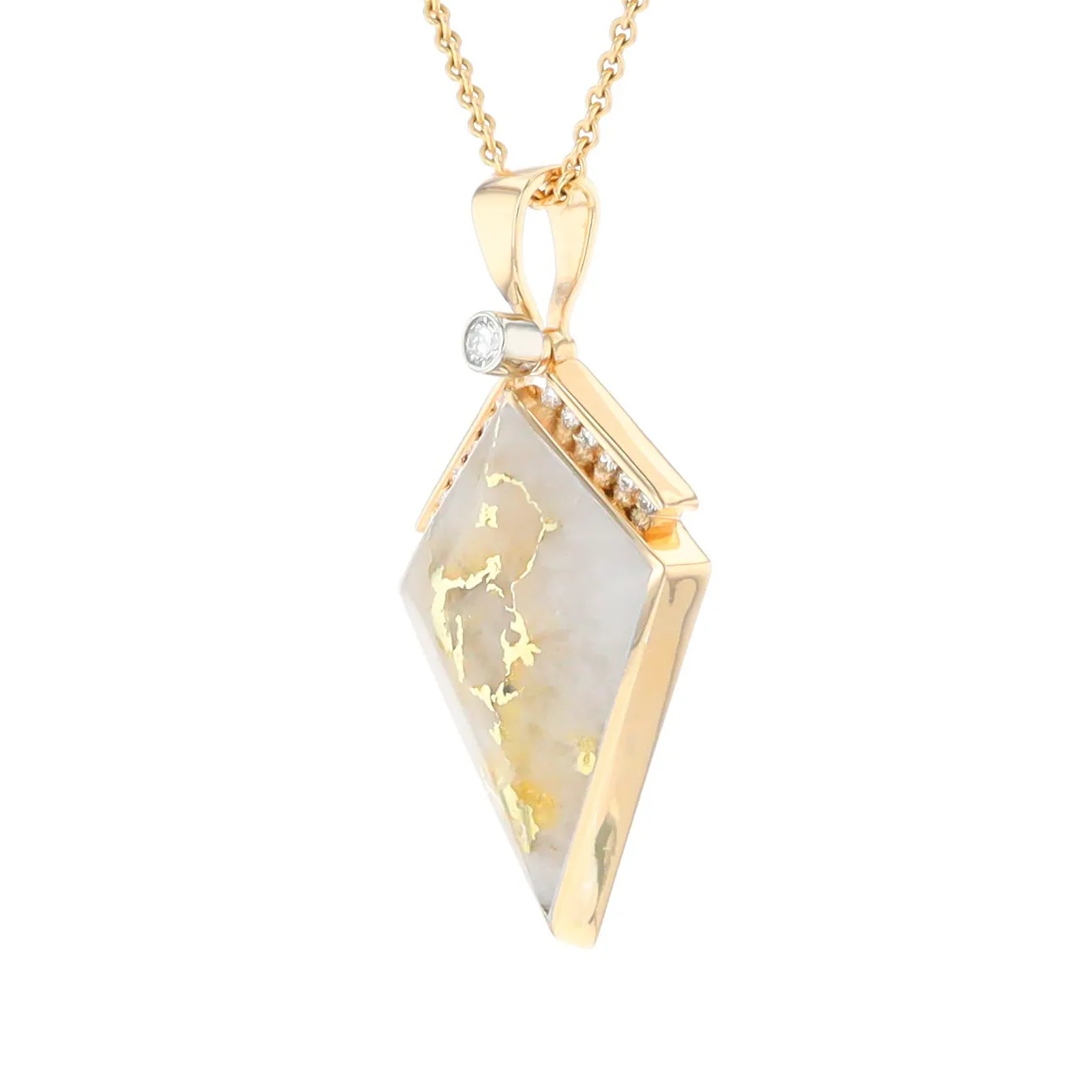 Gold Quartz Necklace Kite Shape Inlaid Pendant with .27ctw Diamonds