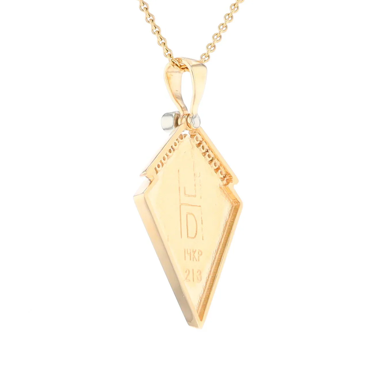 Gold Quartz Necklace Kite Shape Inlaid Pendant with .27ctw Diamonds